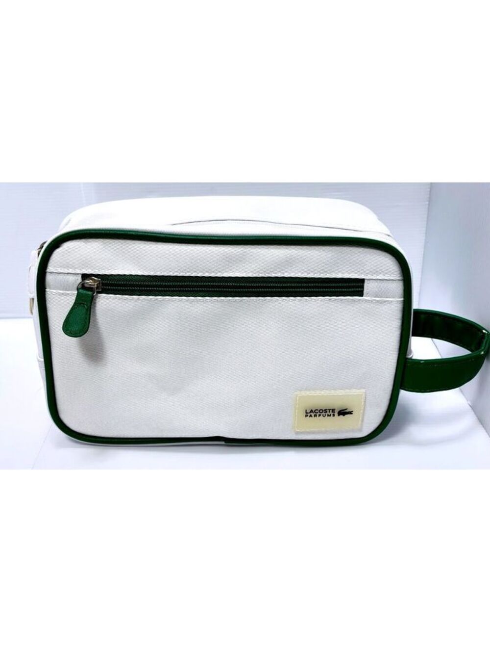 Lacoste White and Green Toiletry Bag with Front Zipper Pocket*AS IS*